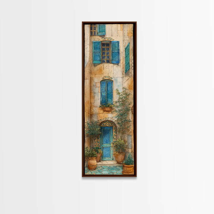 Weathered Window with Blue Shutters Canvas Print, French Country Art, Botanical Wall Art, Farmhouse Decor, Abstract Art, FCA-1x3-57
