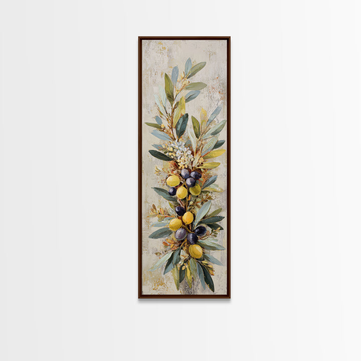 Olive Branch Wreath on Cream Ground Framed Canvas Print, French Country Art, Farmhouse Wall Decor, Farmhouse Decor, Country, FCA-1x3-58
