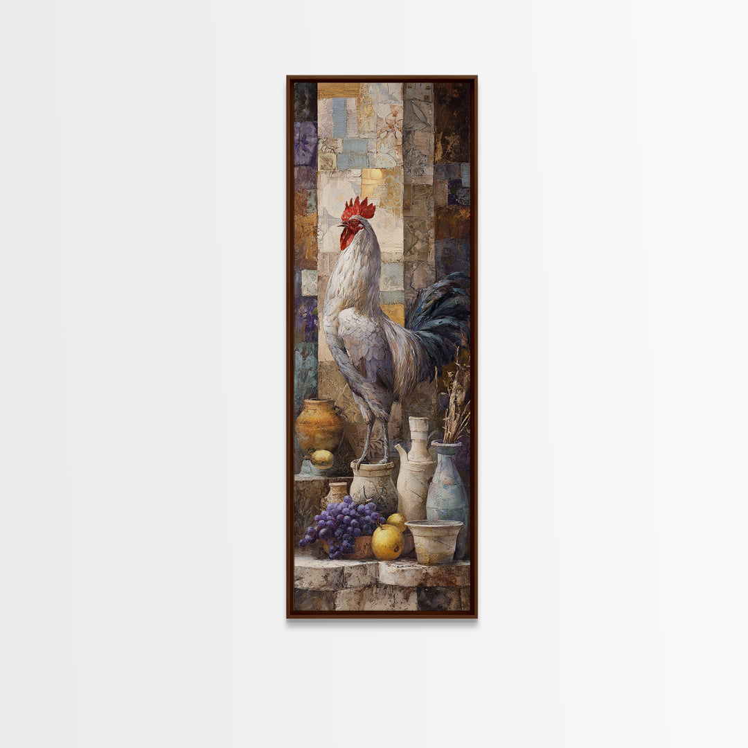Rooster Portrait in Rustic French Palette Framed Canvas Print, French Country Art, Eclectic Wall Art, Farmhouse Decor, Country, FCA-1x3-62
