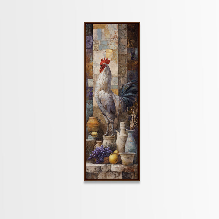 Rooster Portrait in Rustic French Palette Framed Canvas Print, French Country Art, Eclectic Wall Art, Farmhouse Decor, Country, FCA-1x3-62