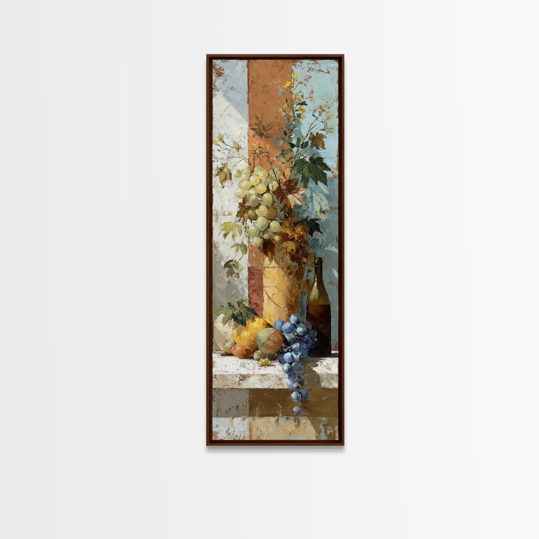 Grapes and Wine Still Life Framed Canvas Print, French Country Art, French Country Decor, Farmhouse Decor, Oil Painting, FCA-1x3-69