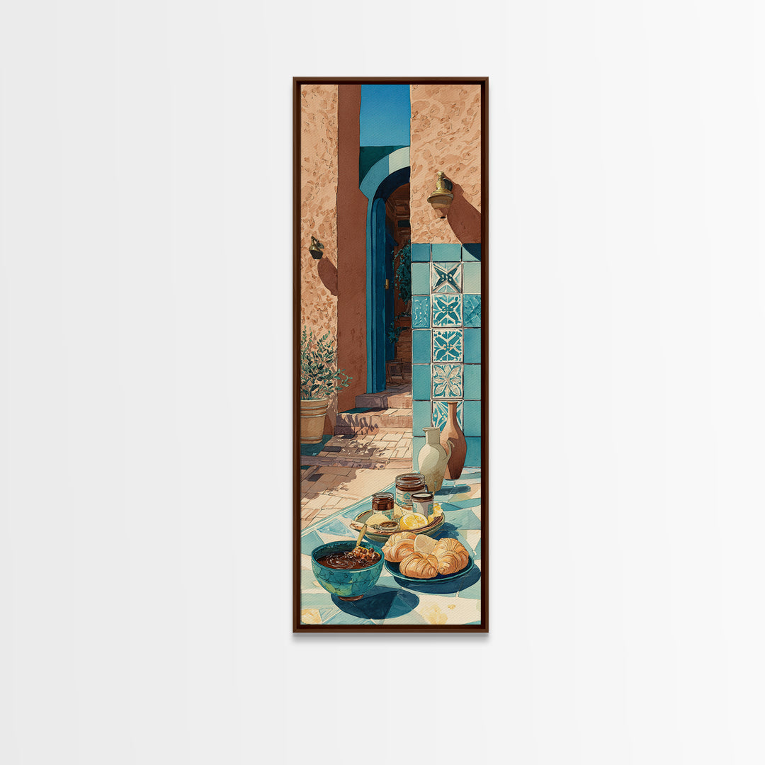 Caf Au Lait Bowl Framed Canvas Print, French Country Art, Digital Art Prints, Farmhouse Decor, Fine Art, Country, Home Decor, FCA-1x3-70