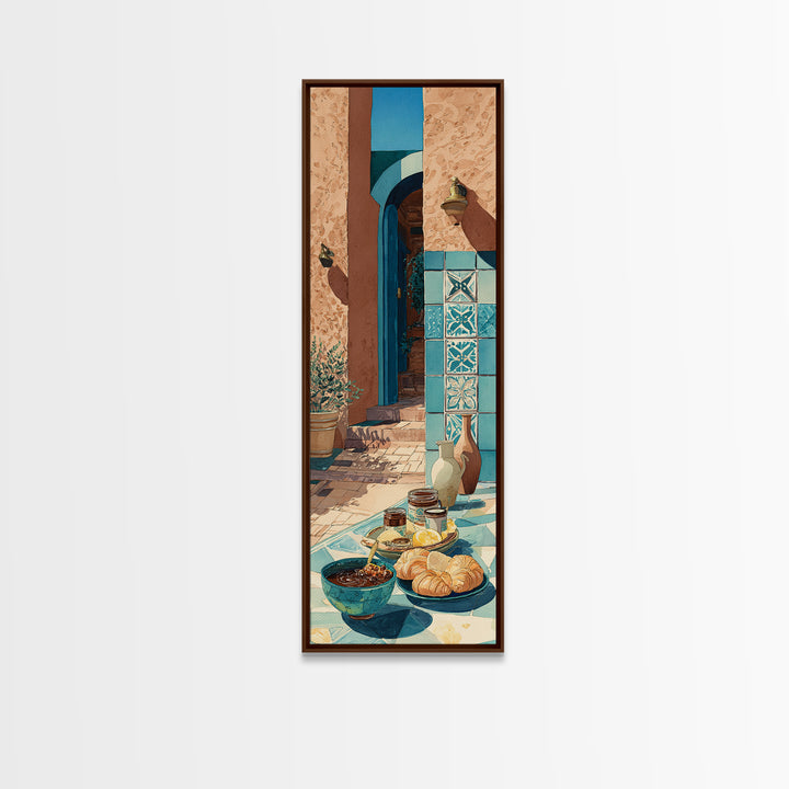 Caf Au Lait Bowl Framed Canvas Print, French Country Art, Digital Art Prints, Farmhouse Decor, Fine Art, Country, Home Decor, FCA-1x3-70
