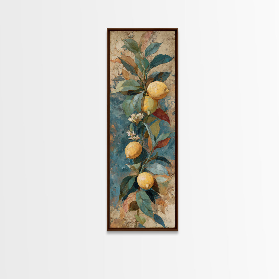 Aged Botanical Plate of Lemons and Leaves Canvas Print, French Country Art, Art Print, Farmhouse Decor, Fine Art, Country, FCA-1x3-72