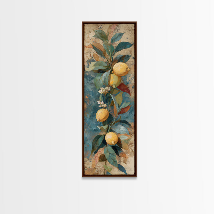 Aged Botanical Plate of Lemons and Leaves Canvas Print, French Country Art, Art Print, Farmhouse Decor, Fine Art, Country, FCA-1x3-72