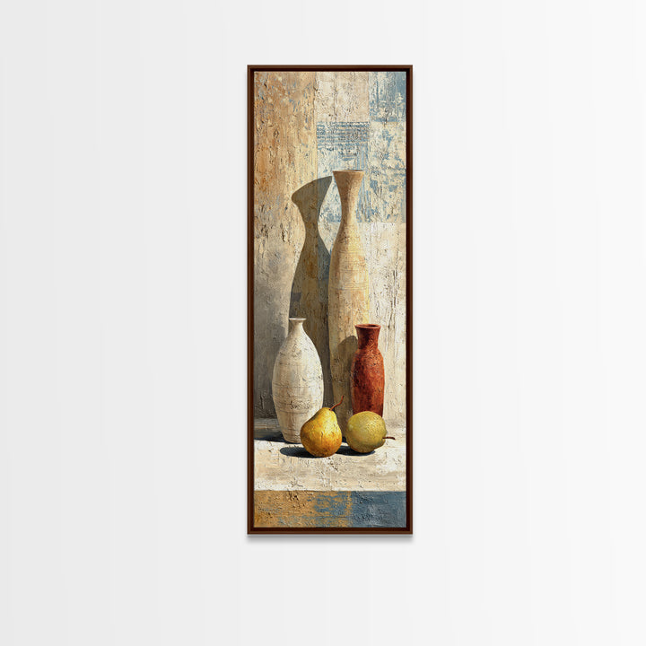 Pear Still Life on Linen Tablecloth Canvas Print, French Country Art, Minimalist Decor, Farmhouse Decor, Abstract Art, Country, FCA-1x3-88