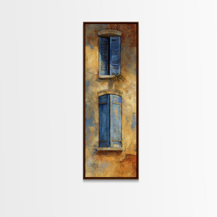 Weathered Window with Blue Shutters Canvas Print, French Country Art, Botanical Wall Art, Farmhouse Decor, Watercolor Art, FCA-1x3-9