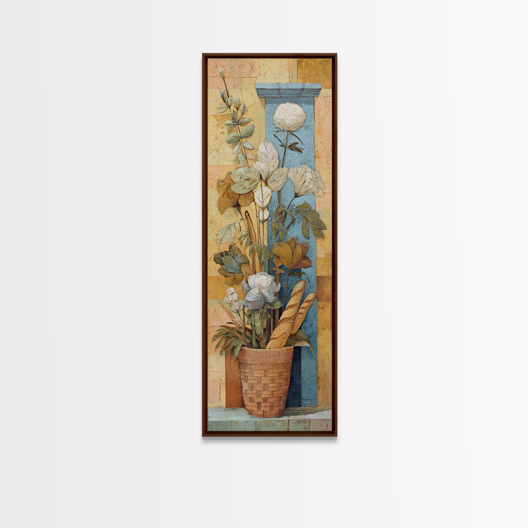French Market Basket Framed Canvas Print, French Country Art, Printable Wall Art, Farmhouse Decor, Fine Art, Country, FCA-1x3-91