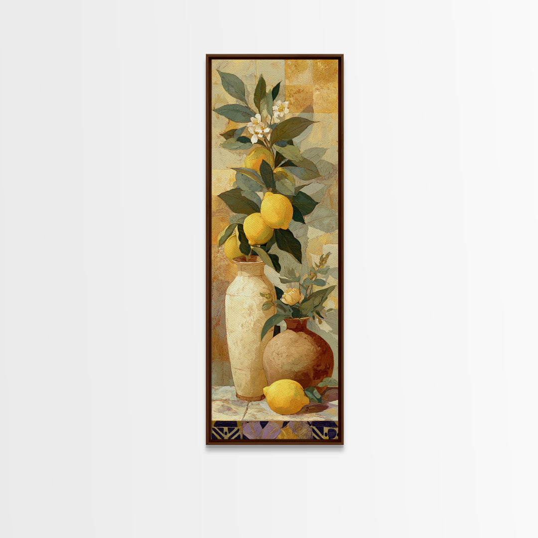 Aged Botanical Plate of Lemons and Leaves Framed Canvas Print, French Country Art, Wall Art, Farmhouse Decor, Fine Art, Country, FCA-1x3-96