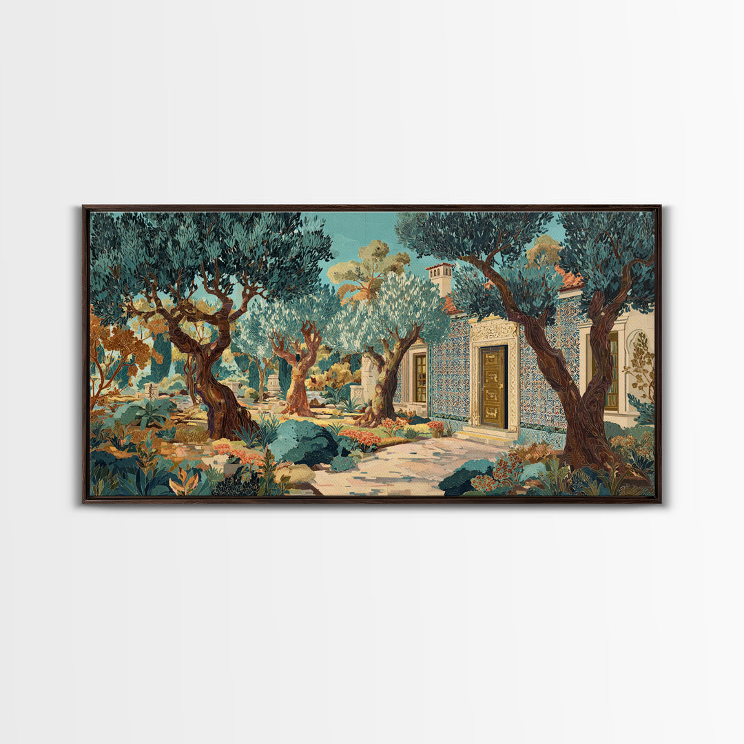 Sunlit Provence Olive Grove Framed Canvas Print, French Country Art, Neutral Decor, Farmhouse Decor, Fine Art, Country, FCA-2x1-1