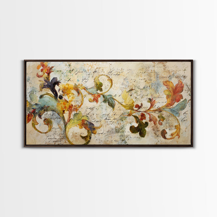 French Script Flourishes Without Readable Text Canvas Print, French Country Art, Landscape Wall Art, Farmhouse Decor, Country, FCA-2x1-14