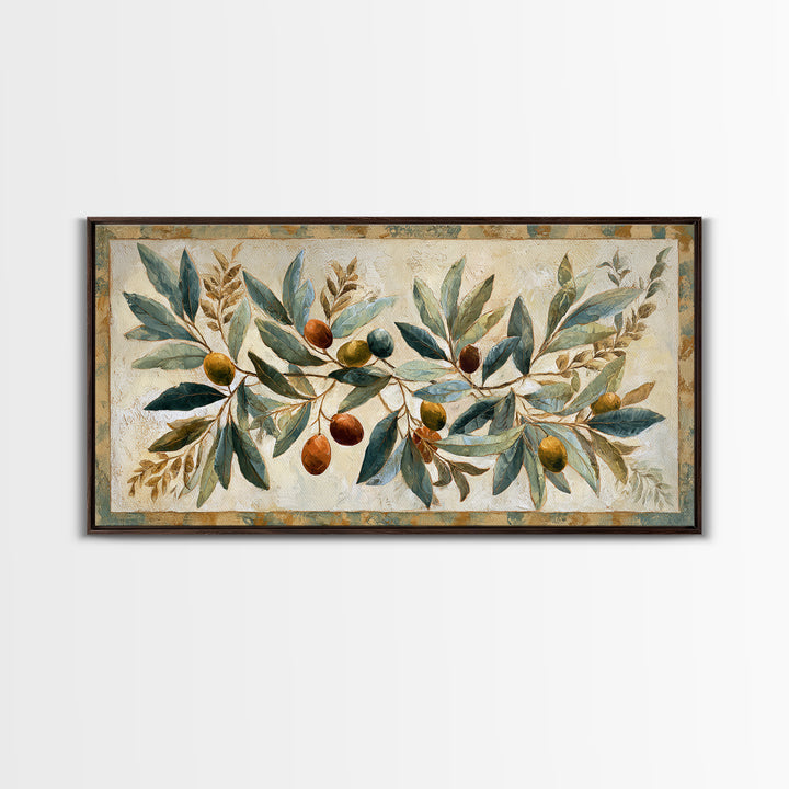 Olive Branch Wreath on Cream Ground Framed Canvas Print, French Country Art, Downloadable Art, Farmhouse Decor, Watercolor Art, FCA-2x1-18