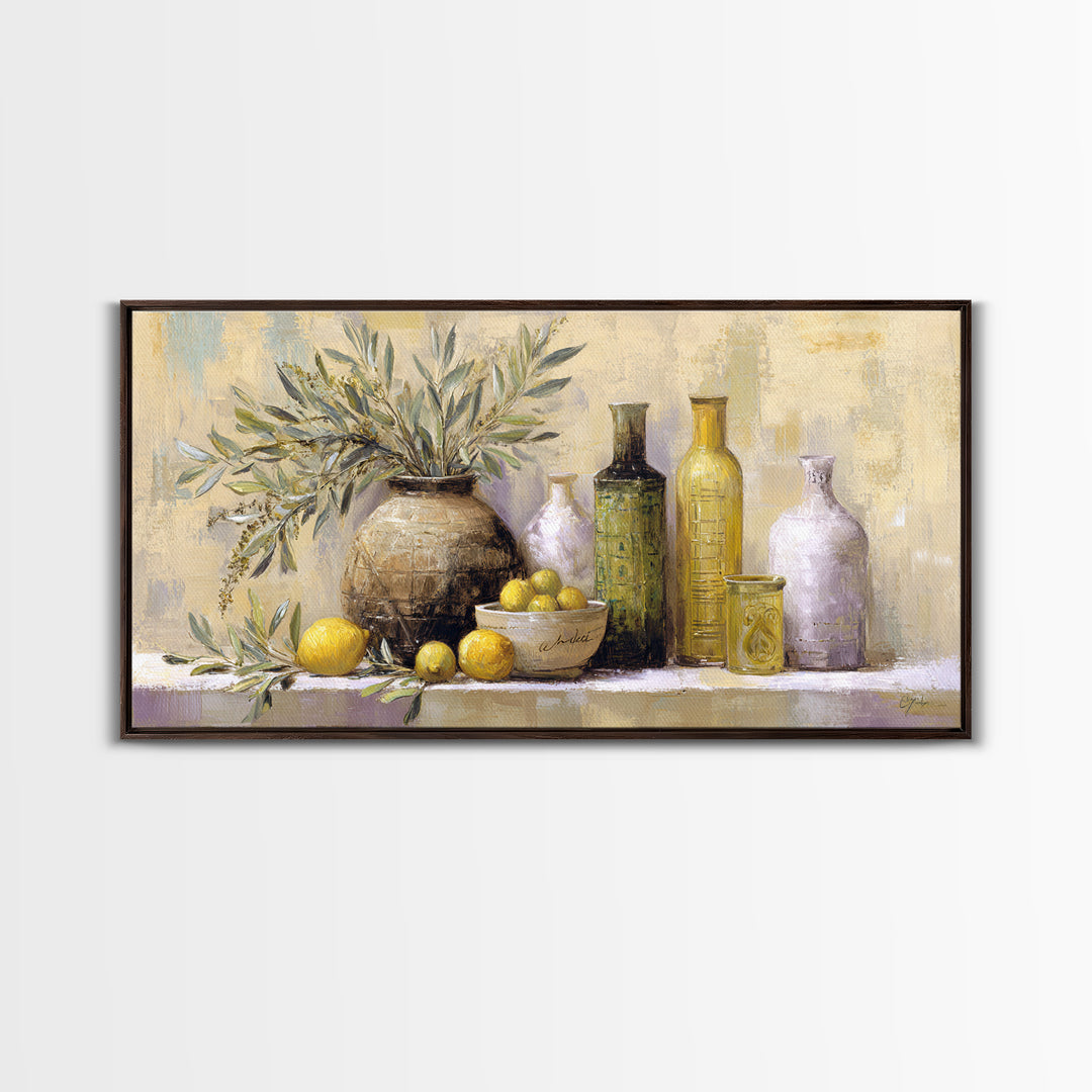 Olive Branch Wreath on Cream Ground Framed Canvas Print, French Country Art, Downloadable Art, Farmhouse Decor, Watercolor Art, FCA-2x1-42