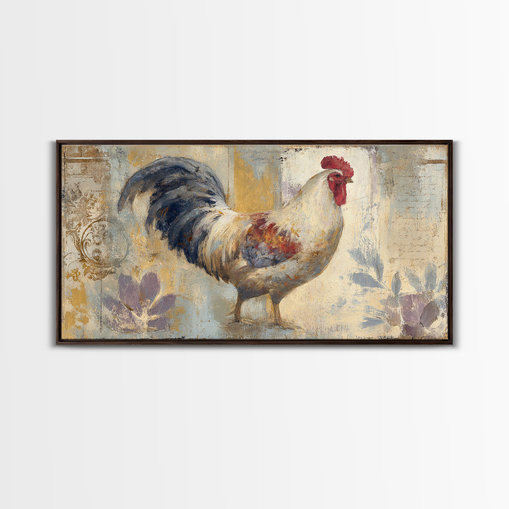 Rooster Portrait in Rustic French Palette Framed Canvas Print, French Country Art, Neutral Decor, Farmhouse Decor, Country, FCA-2x1-46