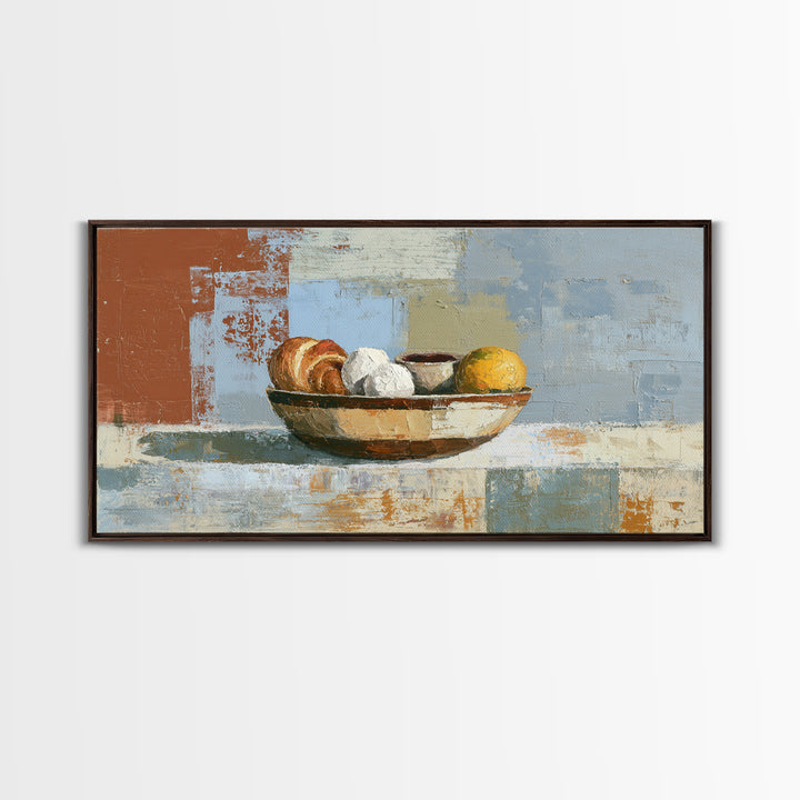 Caf Au Lait Bowl Framed Canvas Print, French Country Art, Above Bed Art, Farmhouse Decor, Fine Art, Country, Textured Painting, FCA-2x1-6