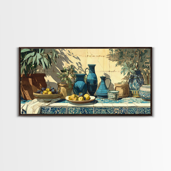 Figs on Ceramic Plate Framed Canvas Print, French Country Art, Printable Wall Art, Farmhouse Decor, Fine Art, Country, FCA-2x1-60