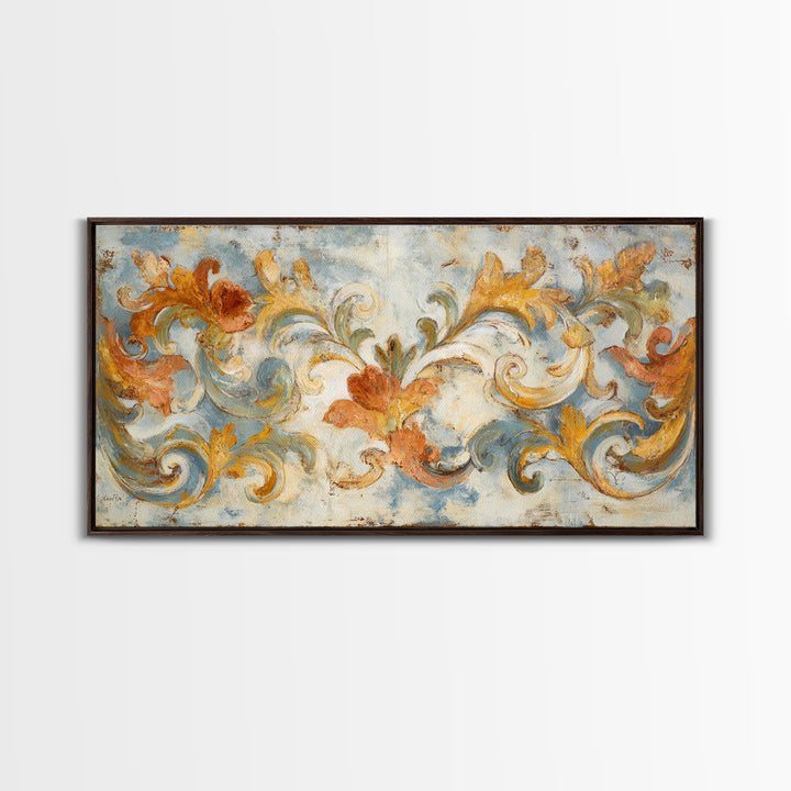 French Script Flourishes Without Readable Text Canvas Print, French Country Art, Gallery Decor, Farmhouse Decor, Oil Painting, FCA-2x1-62