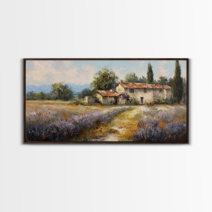 Lavender Field with Distant Stone Farmhouse Canvas Print, French Country Art, Minimalist Decor, Farmhouse Decor, Country, FCA-2x1-69