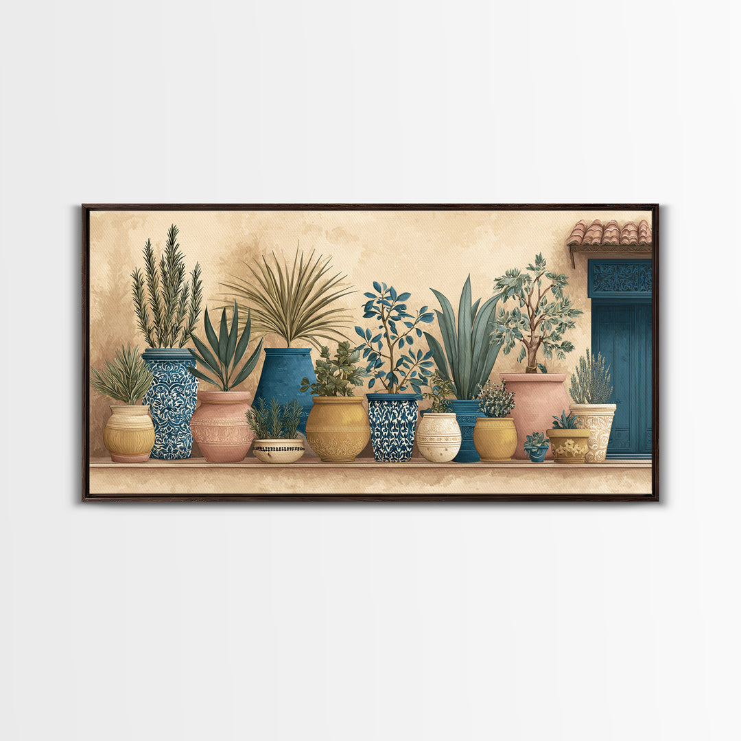 Terra Cotta Pots Framed Canvas Print, French Country Art, Textured Painting, Farmhouse Decor, Country, Home Decor Gift, FCA-2x1-7
