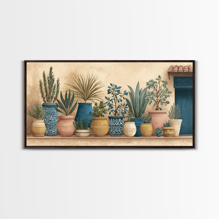 Terra Cotta Pots Framed Canvas Print, French Country Art, Textured Painting, Farmhouse Decor, Country, Home Decor Gift, FCA-2x1-7