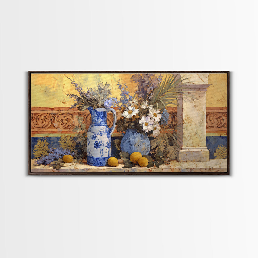 Blue and White Ceramic Pitcher Canvas Print, French Country Art, Coastal Wall Art, Farmhouse Decor, Fine Art, Country, FCA-2x1-71