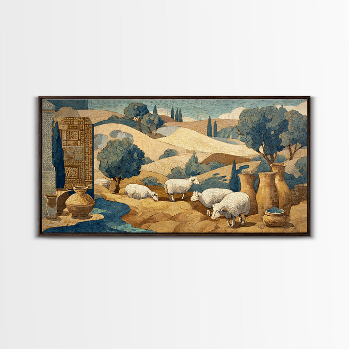 Pastoral Sheep in Rolling Countryside Canvas Print, French Country Art, Statement Artwork, Farmhouse Decor, Fine Art, Country, FCA-2x1-82