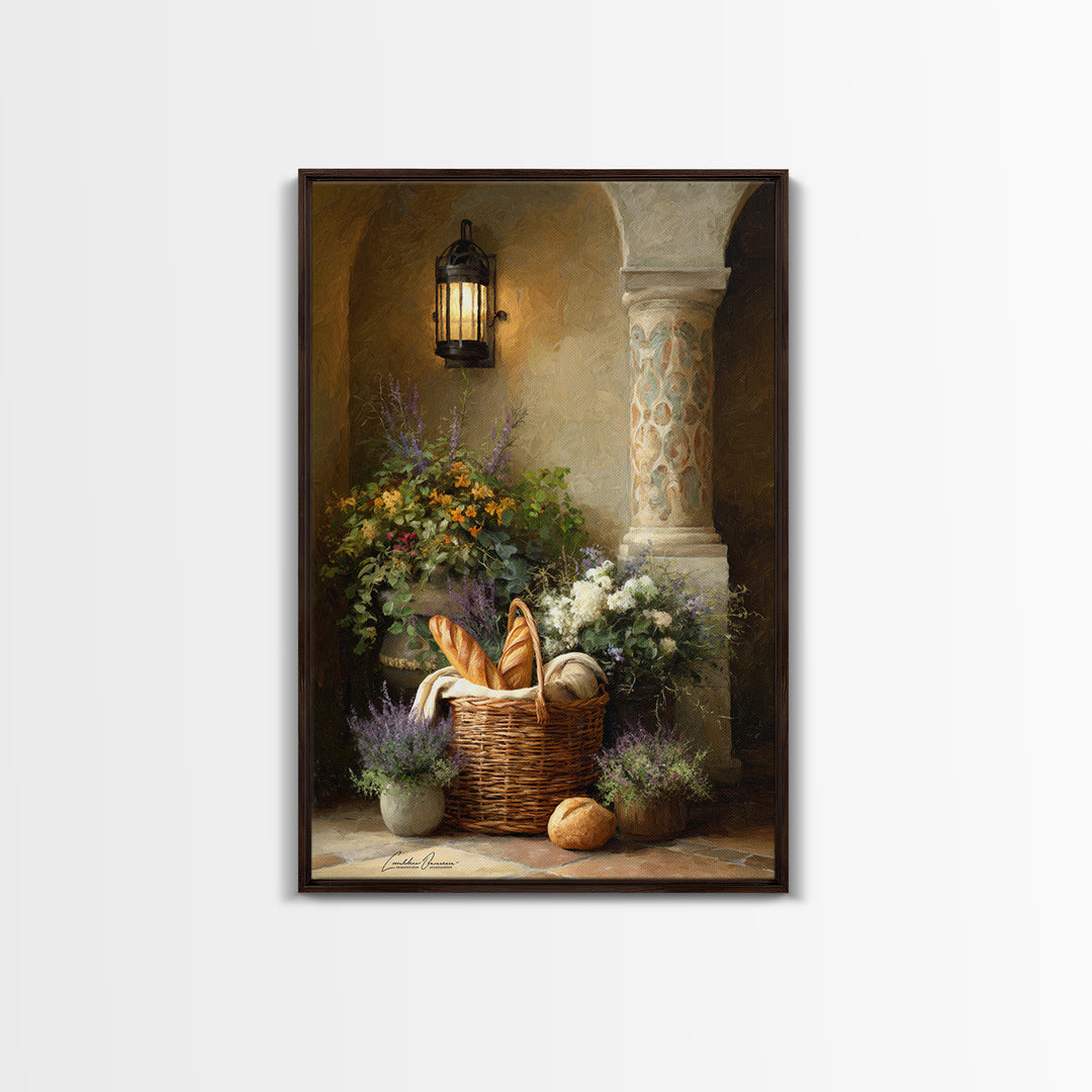 French Market Basket Canvas Print, French Country Art, Printable Art, Farmhouse Decor, Oil Painting, Country, Eclectic Wall Art, FCA-2x3-15