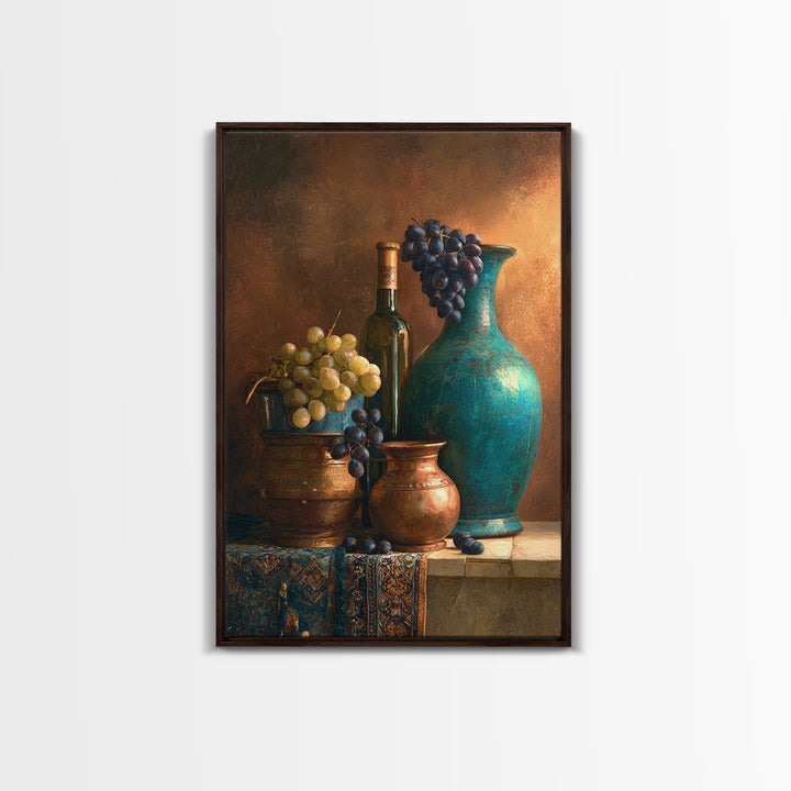 Grapes and Wine Still Life Framed Canvas Print, French Country Art, Modern Decor, Farmhouse Decor, Abstract Art, Country, FCA-2x3-17