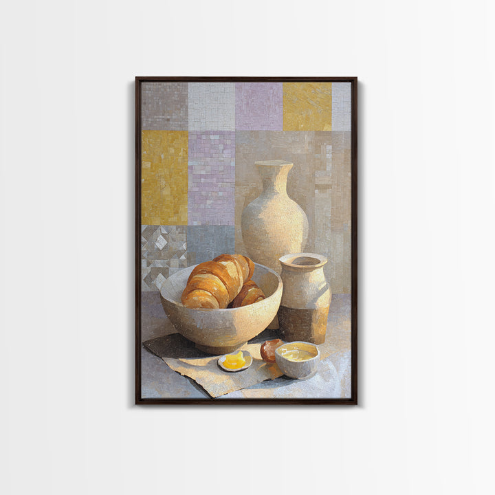 Caf Au Lait Bowl Framed Canvas Print, French Country Art, Above Bed Art, Farmhouse Decor, Watercolor Art, Country, FCA-2x3-18