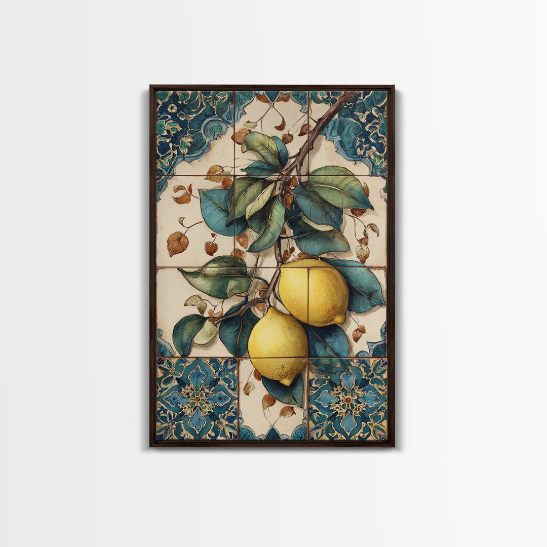 Aged Botanical Plate of Lemons and Leaves Canvas Print, French Country Art, Modern Decor, Farmhouse Decor, Country, FCA-2x3-20
