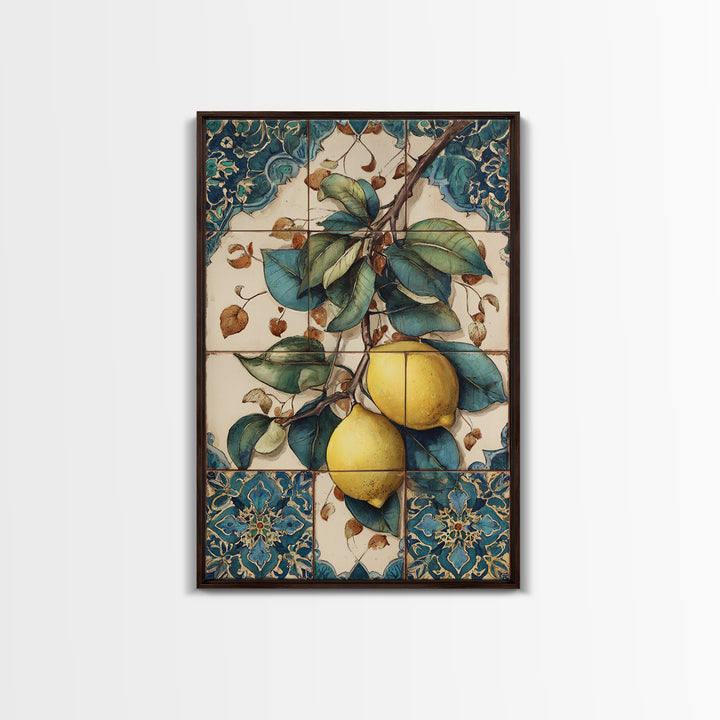 Aged Botanical Plate of Lemons and Leaves Canvas Print, French Country Art, Modern Decor, Farmhouse Decor, Country, FCA-2x3-20