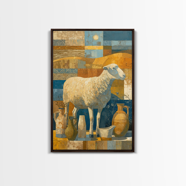 Pastoral Sheep in Rolling Countryside Framed Canvas Print, French Country Art, Home Decor, Farmhouse Decor, Fine Art, Country, FCA-2x3-22