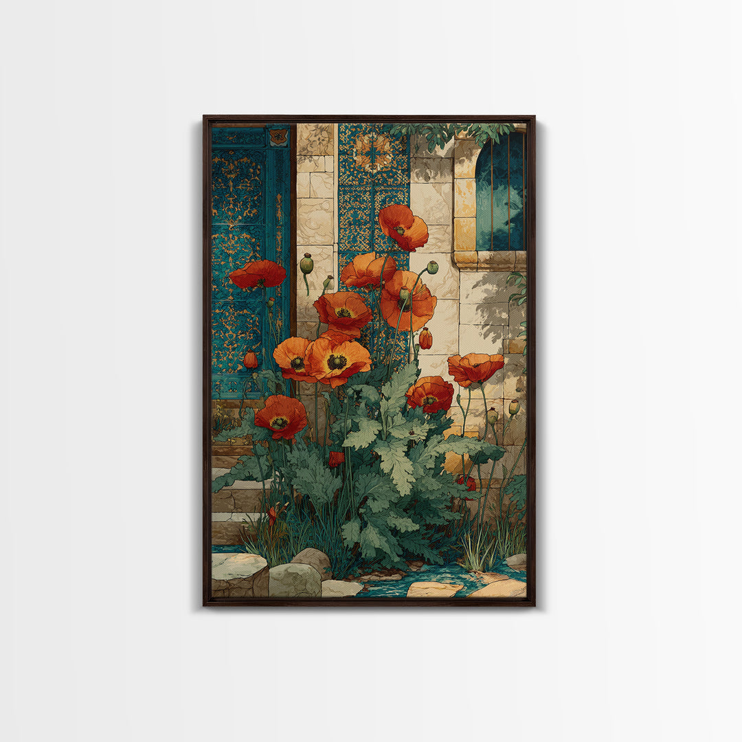 Poppies Beside a Stone Garden Wall Canvas Print, French Country Art, Coastal Wall Art, Farmhouse Decor, Fine Art, Country, FCA-2x3-23
