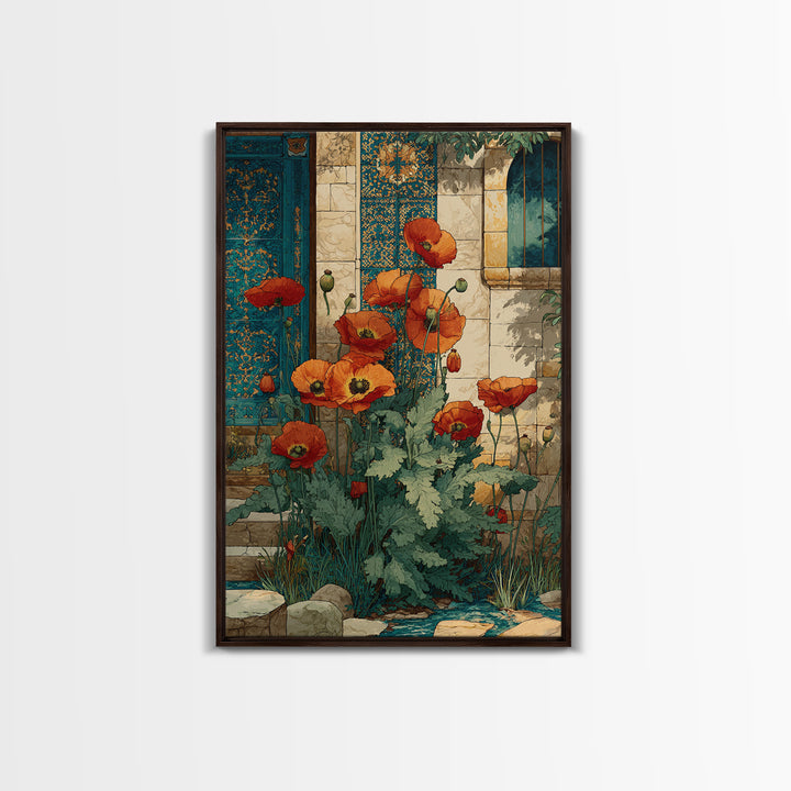 Poppies Beside a Stone Garden Wall Canvas Print, French Country Art, Coastal Wall Art, Farmhouse Decor, Fine Art, Country, FCA-2x3-23