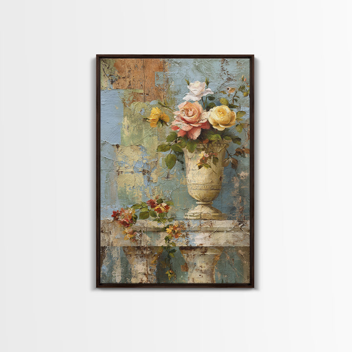 Ch Teau Garden Urn Framed Canvas Print, French Country Art, Digital Wall Art, Farmhouse Decor, Watercolor Art, Country, FCA-2x3-3