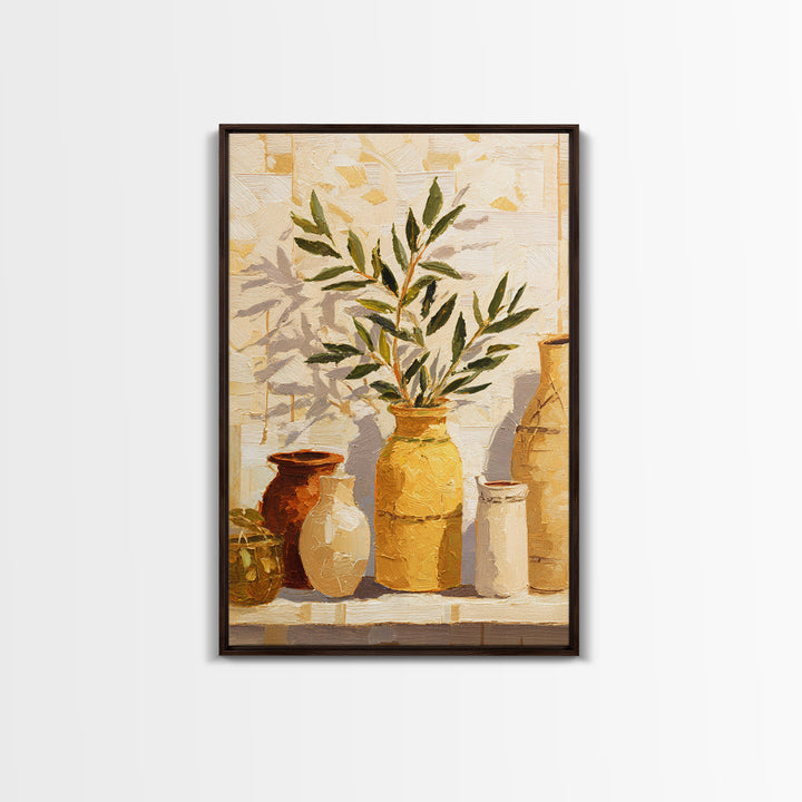 Olive Branch Wreath on Cream Ground Framed Canvas Print, French Country Art, Downloadable Art, Farmhouse Decor, Oil Painting, FCA-2x3-30
