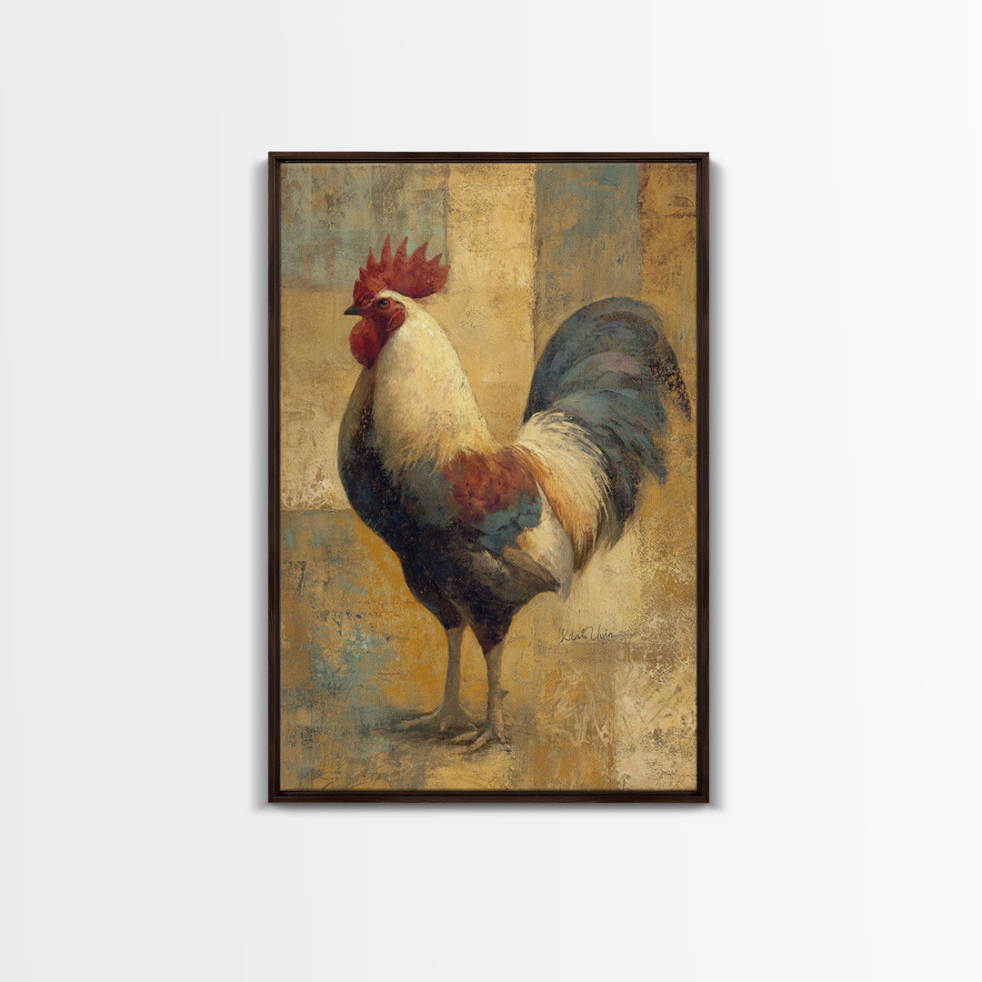 Rooster Portrait in Rustic French Palette Framed Canvas Print, French Country Art, Neutral Decor, Farmhouse Decor, Oil Painting, FCA-2x3-34