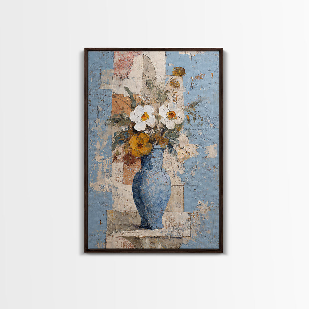 Blue and White Ceramic Pitcher Canvas Print, French Country Art, Botanical Wall Art, Farmhouse Decor, Watercolor Art, Country, FCA-2x3-35