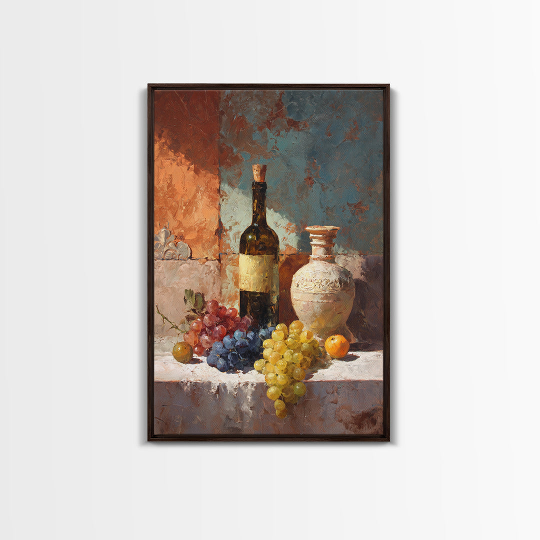 Grapes and Wine Still Life Framed Canvas Print, French Country Art, Modern Decor, Farmhouse Decor, Abstract Art, Country, FCA-2x3-41