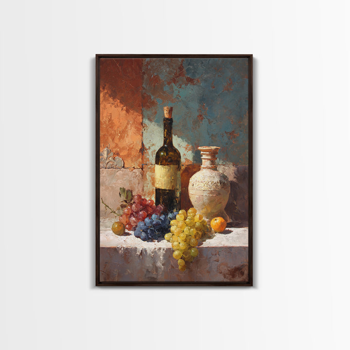 Grapes and Wine Still Life Framed Canvas Print, French Country Art, Modern Decor, Farmhouse Decor, Abstract Art, Country, FCA-2x3-41