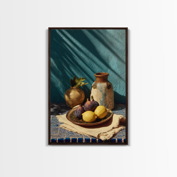 Figs on Ceramic Plate Framed Canvas Print, French Country Art, Digital Art Prints, Farmhouse Decor, Abstract Art, Country, FCA-2x3-48