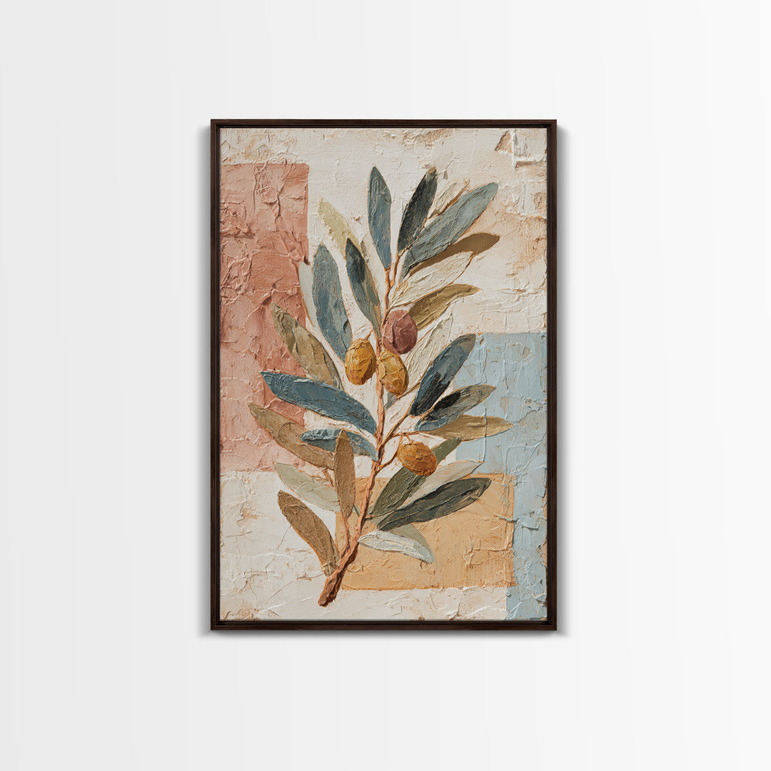 Olive Branch Wreath on Cream Ground Framed Canvas Print, French Country Art, Downloadable Art, Farmhouse Decor, Oil Painting, FCA-2x3-6