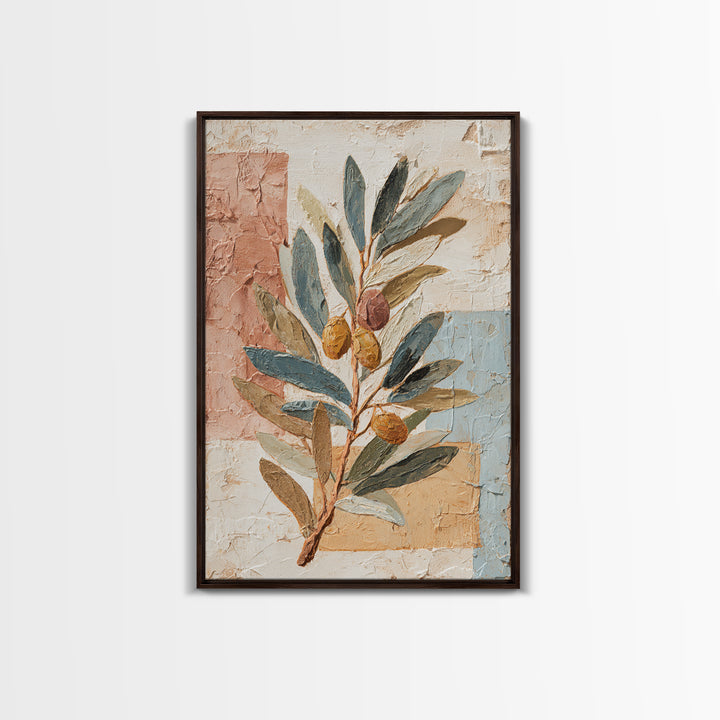 Olive Branch Wreath on Cream Ground Framed Canvas Print, French Country Art, Downloadable Art, Farmhouse Decor, Oil Painting, FCA-2x3-6
