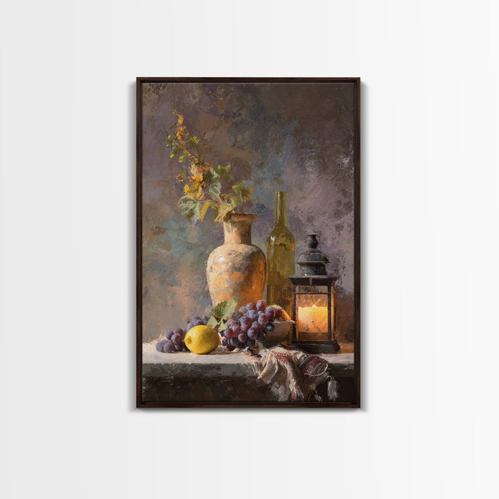 Grapes and Wine Still Life Canvas Print, French Country Art, Art Print, Farmhouse Decor, Fine Art, Country, Digital Wall Art, FCA-2x3-65