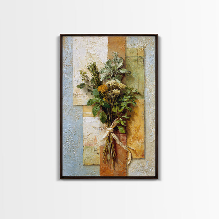 Farmhouse Kitchen Herbs Tied Framed Canvas Print, French Country Art, Room Decor, Farmhouse Decor, Fine Art, Country, FCA-2x3-69