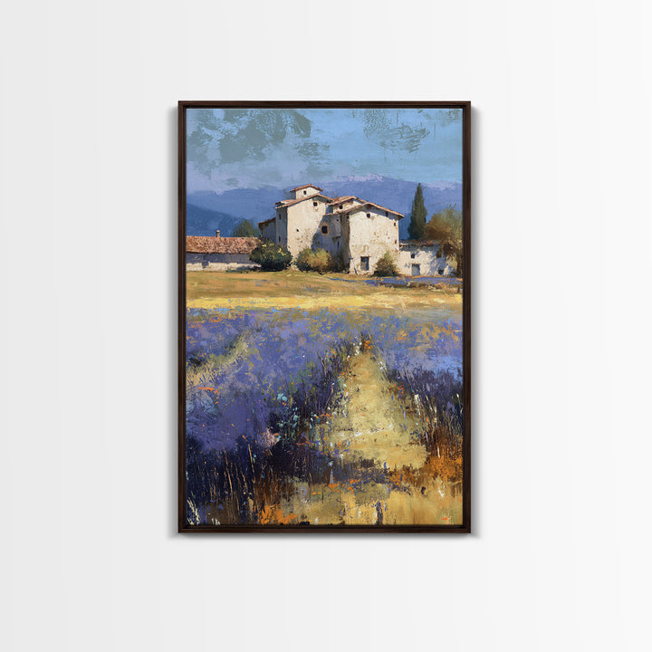 Lavender Field with Distant Stone Farmhouse Canvas Print, French Country Art, Wall Decor, Farmhouse Decor, Fine Art, Country, FCA-2x3-9