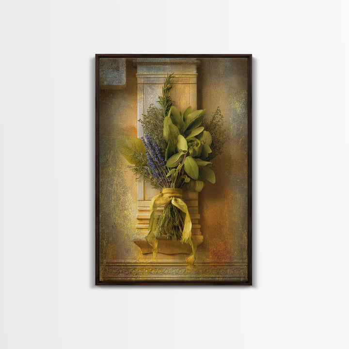 Farmhouse Kitchen Herbs Tied Framed Canvas Print, French Country Art, Room Decor, Farmhouse Decor, Fine Art, Country, FCA-2x3-93