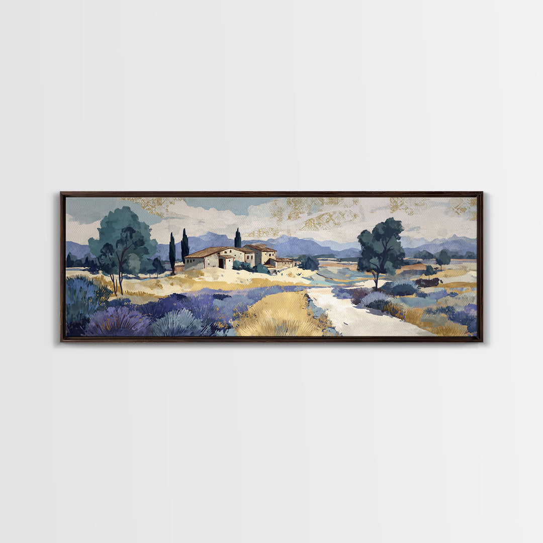 Lavender Field with Distant Stone Farmhouse Canvas Print, French Country Art, Printable Wall Art, Farmhouse Decor, Country, FCA-3x1-17