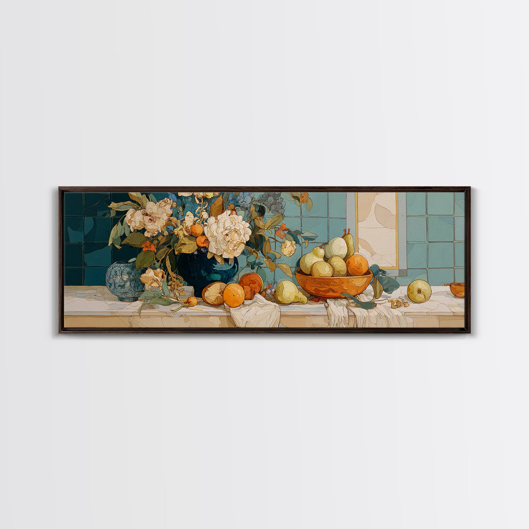 Pear Still Life on Linen Tablecloth Canvas Print, French Country Art, French Country, Farmhouse Decor, Fine Art, Country, FCA-3x1-20