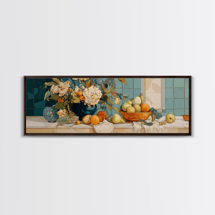 Pear Still Life on Linen Tablecloth Canvas Print, French Country Art, French Country, Farmhouse Decor, Fine Art, Country, FCA-3x1-20